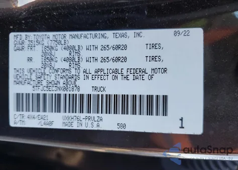 2022 Toyota Tundra Crewmax Limited from USA, damaged, VIN 5TFJC5EC3NX001878